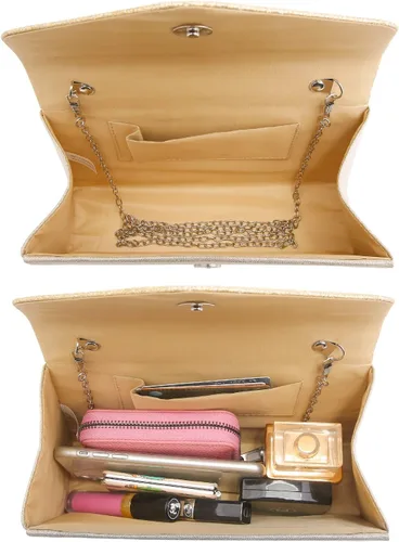 Vista 5 de Dasein Bolso de Noche para Mujer, Bolsos de Embrague para Fiesta, Bolsos de Boda, Bolsos de Cóctel y Baile con Brillo Esmerilado Champán