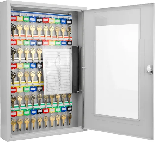 Vista 8 de Barska Caja con cerradura de llave con puerta de cristal, organizador de gabinete de llaves de acero para montaje en pared con ganchos etiquetados