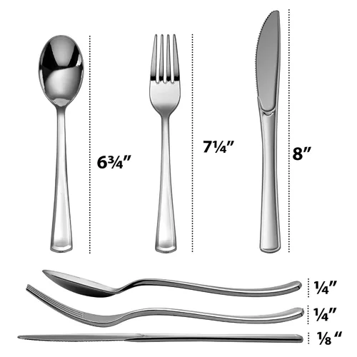 Vista 6 de Plasticpro Tenedores desechables de plástico plateado resistente, cubiertos de plástico elegante que parecen cubiertos de plata real, utensilios
