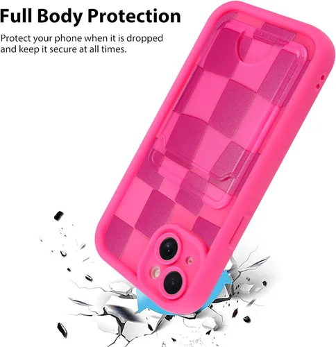 Vista 2 de KANGHAR Compatible con iPhone 13 Funda, Cartera de Silicona a Cuadros con Bonito Patrón, Tarjetero y Protección de Cámara, Suave, Delgada, a Prueba