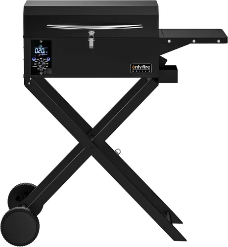 Vista 2 de ONLYFIRE GRILLS Parrilla Ahumadora de Pellets de Madera para BBQ con Carrito Plegable, Sonda de Carne, Área de Cocción de 2 Niveles, Estufa de Negro