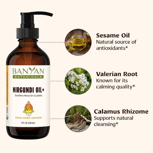 Vista 3 de Banyan Botanicals Nirgundi Oil+ - Aceite de hierbas ayurvédicas orgánicas - Limpieza y relajación - Aceite de masaje muscular y articular - 8 onzas