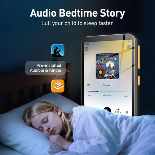 Vista 6 de Reproductor MP3 AGPTEK de 80GB para niños con Bluetooth y WiFi, T07S Reproductor de música de 4'' con controles parentales, Spotify Kids, hasta