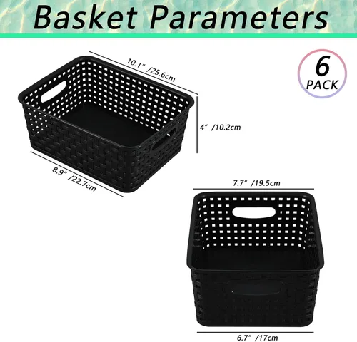 Vista 3 de Pekky Paquete de 6 cestas de almacenamiento de tejido de plástico, cesta organizadora pequeña negra Para armario de cocina