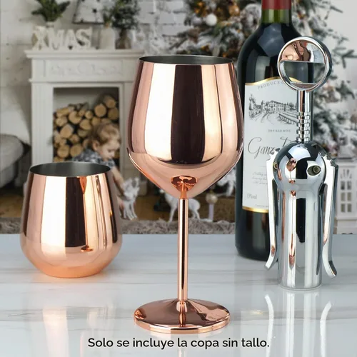 Vista 6 de PG Juego de copas de vino de acero inoxidable con tallo de cobre y oro rosa, 4 – 18.5 oz