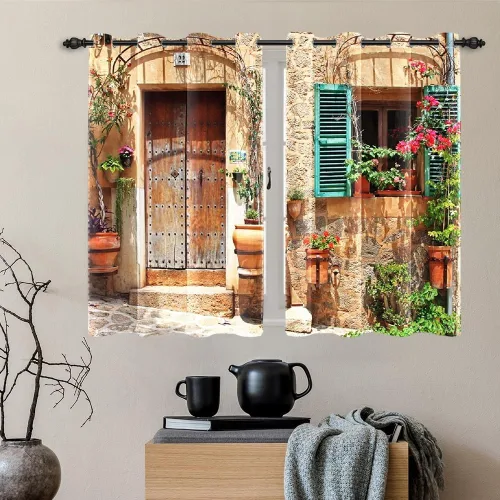 Vista 48 de Cortinas japonesas con pintura de tinta, monte Fuji, sol rojo, puesta de sol, hojas de bambú, cortinas de ventana para dormitorio, sala de estar