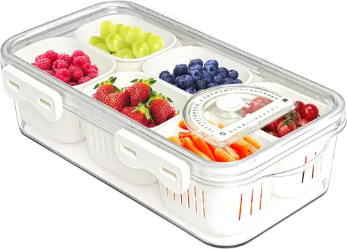 Vista 16 de Paquete de 3 Cajas Snackle Divididas Bandeja para Servir Verduras con Tapa Conservador de Ensaladas con 4 Cajas Removibles Contenedores
