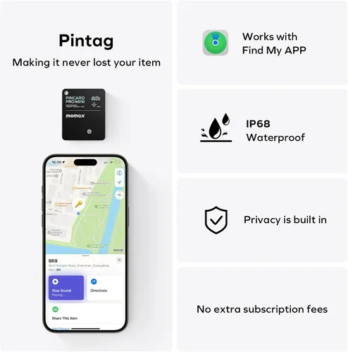 Vista 9 de Momax Wallet Tracker Smart Finder - Tarjeta de seguimiento de llaves Bluetooth delgada recargable con batería de 1 año, Apple Find My (solo iOS)