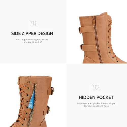 Vista 5 de DREAM PAIRS Women's Combat Boots, Mid Calf Built-in Wallet Pocket Lace up Military Ankle Booties