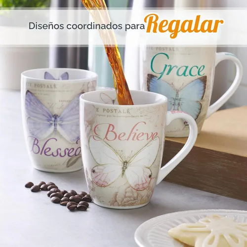 Vista 5 de Tazas con diseño de mariposa y texto: Blessed, Believe y Grace