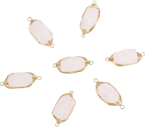Vista 15 de LiQunSweet 10 piezas de eslabones de piedras preciosas de cristal de amatista natural, enlaces envueltos en alambre con alambres de latón dorado