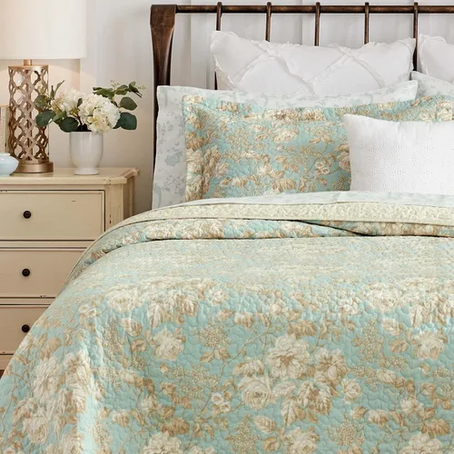 Vista 9 de Juego de colchas reversibles Brompton Serene de Laura Ashley, Algodón, Serene, gemelo