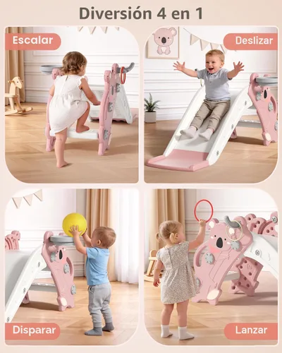 Vista 5 de Babytronic Tobogán 4 en 1 para niños pequeños de 1 a 3 años, para Rosa