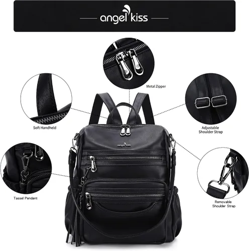 Vista 57 de Bolsos mochila monedero de piel sintética para mujer, bolsas con zíper, mochilas de hombro casuales