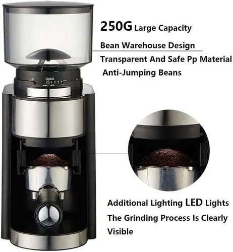 Vista 3 de Molinillo de café eléctrico de 25 pasos, cuchillas de acero inoxidable para expreso, nueces, semillas y especias, molinillo de especias compacto