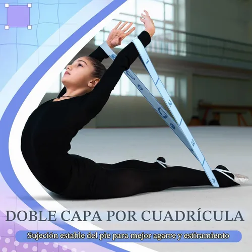 Vista 6 de Correa de estiramiento para niños, banda elástica de gimnasia para estiramiento de ballet y danza con 8 bucles, correa de resistencia ajustable