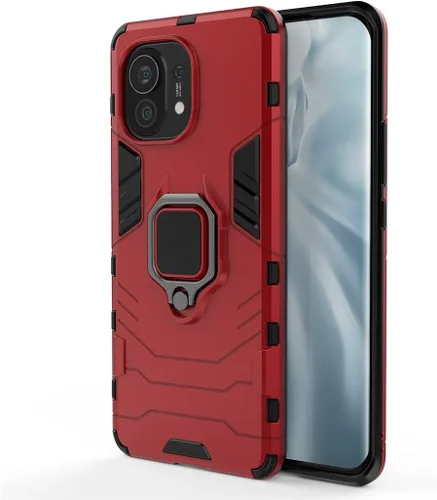 Vista 4 de Compatible con funda Xiaomi Mi 11, soporte de anillo de metal, a prueba de golpes, parachoques duro (funciona con soporte magnético para automóvil)