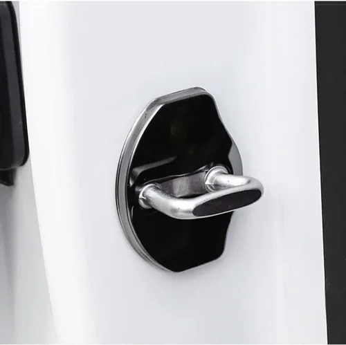 Vista 4 de Compatible con Tesla Model 3 2016-2023 - Cubierta de bloqueo de puerta de automóvil para modelo Y, cubierta de tope de puerta con protector de acero
