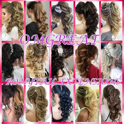Vista 7 de OMGREAT Extensión de cola de caballo de 18 pulgadas de largo, extensiones de cabello rizado de una pieza con clip en cola de caballo sintéticas