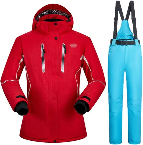 Vista 8 de Conjunto de chaquetas y pantalones de esquí para mujer, invierno al aire libre, talla grande, trajes de esquí cálidos con capucha, trajes de nieve E