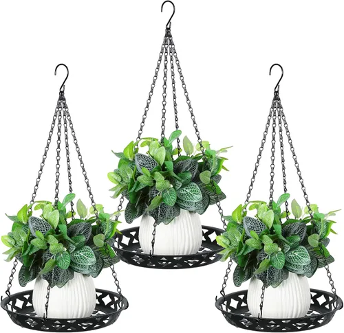 Vista 8 de Enhon Paquete de 6 macetas colgantes de metal, colgador de plantas de 12 pulgadas para interiores y exteriores, elegante estante decorativo negro