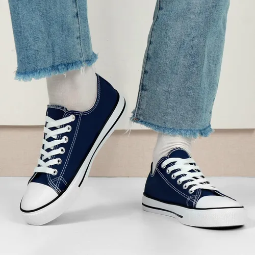 Vista 5 de PIPADU Canvas Shoes for Women Sneakers Low Top Classic Casual Shoes Fashion Sneaker Black White Tennis Shoes Lace Up