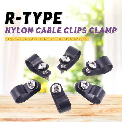 Vista 4 de Swpeet Paquete de 120 clips de cable tipo R de nailon negro de 1/2 pulgada, clips de sujeción de cable de montaje de tornillo de nailon con 120
