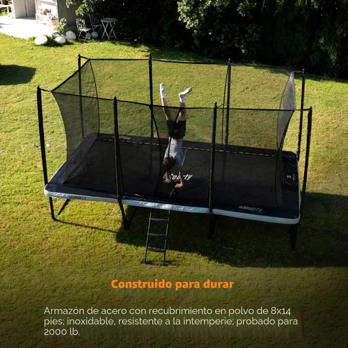 Vista 6 de Trampolín Rectangular de Aire 8X14FT Capacidad de Peso 1800LBS Gimnasia al Aire Libre Trampolines Cuadrados de Servicio Pesado con Cerramiento