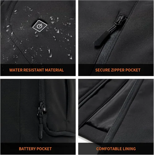 Vista 5 de PROSmart Chaqueta térmica recargable para mujer, chaqueta de calentamiento impermeable de 12 V, funciona con pilas, con batería