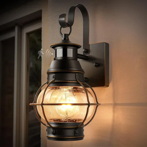 Vista 11 de Lamomo Lámpara de pared para exteriores, sensor de movimiento, luces de porche para exteriores, lámpara de pared negra del atardecer al amanecer