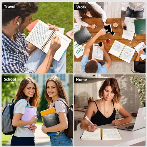 Vista 7 de Cuaderno de espiral con tapa dura, cuadernos B5 grandes de 8"x10", con divisores extraíbles y pestañas, 300 páginas, cuaderno de 5 asignaturas