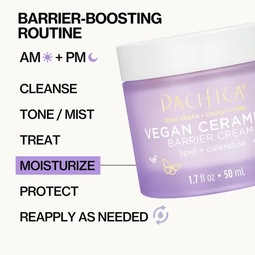 Vista 10 de Crema Facial Pacifica - Crema de Barrera de Ceramida Vegana con Niacinamida y Manteca de Karité - Hidratante Crema Facial Diaria Libre de Fragancia