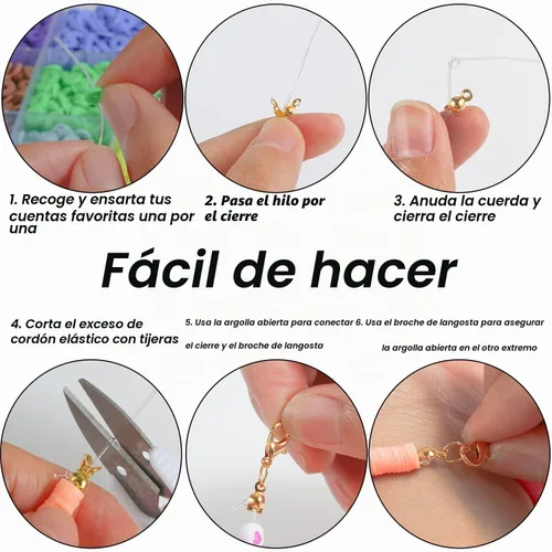 Vista 6 de Kit de Pulseras de Cuentas de Arcilla de Wakestar, Cuentas Redondas Planas de 6mm de Arcilla para Hacer Joyas con Kit de Abalorio con Colgantes
