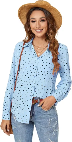 Vista 9 de Atnlewhi - Camisa de trabajo clásica con botones, manga larga, elástica, formal y casual para mujer