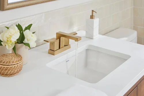 Vista 4 de Gerber Avian - Grifo de baño central de 4 pulgadas con 2 manijas con drenaje de toque de metal, bronce cepillado