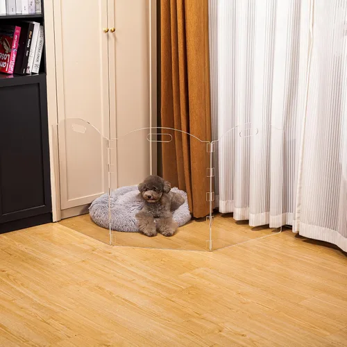 Vista 6 de Puertas independientes de acrílico transparente para perros para la casa, puertas plegables de 3 paneles para mascotas, para puertas, escaleras
