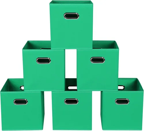 Vista 21 de Yunkeeeper - Contenedores de almacenamiento, cubos organizadores de tela con asa, cubos plegables para almacenamiento de tela o accesorios, 11 x 11