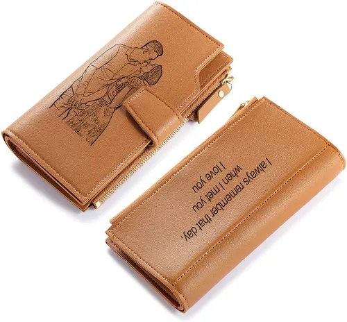 Vista 15 de Loveje - Billeteras personalizadas para mujer, de piel sintética, con grabadas fotográficas, triple pliegue, tarjeta de crédito, cartera larga