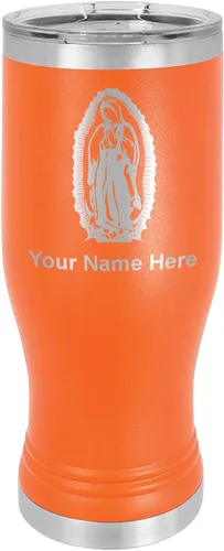 Vista 17 de LaserGram Taza Pilsner aislada al vacío de 14 onzas, Virgen de Guadalupe, grabado personalizado incluido (negro)