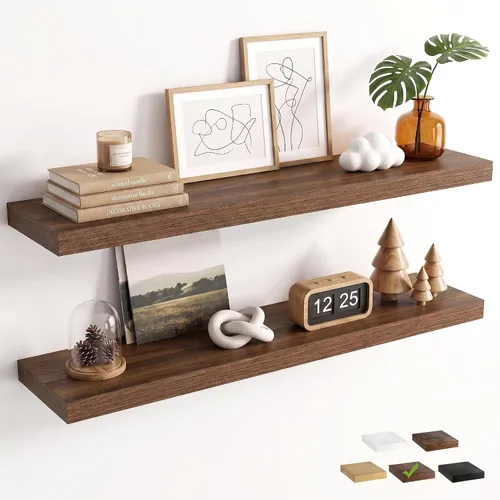 Vista 46 de Marsmiles 9.3 Inch Floating Shelves for Wall 2 Pack, 9.3" D Wood Grain Bathroom Shelves Black Finish