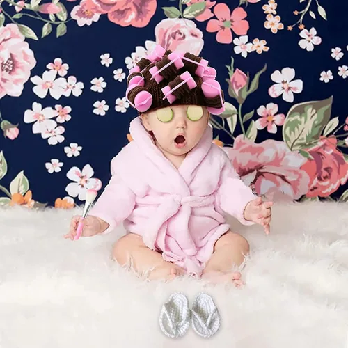 Vista 7 de Accesorios de fotografía para recién nacidos, 5 piezas, batas de baño, toallas de baño con zapatillas, accesorios para fotos de pepino para bebés