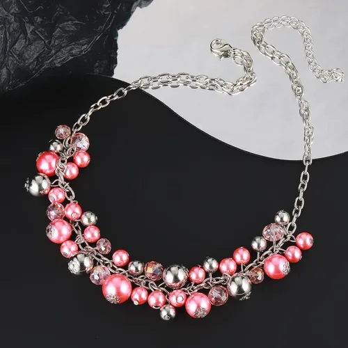 Vista 4 de Collares con colgante de cadena corta para mujer, joyería de moda de plata con perlas y cuentas de cristal, regalos de cumpleaños para mujer