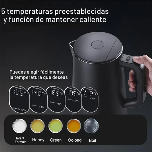 Vista 3 de Tetera eléctrica de 1,5 L, control de temperatura, color negro