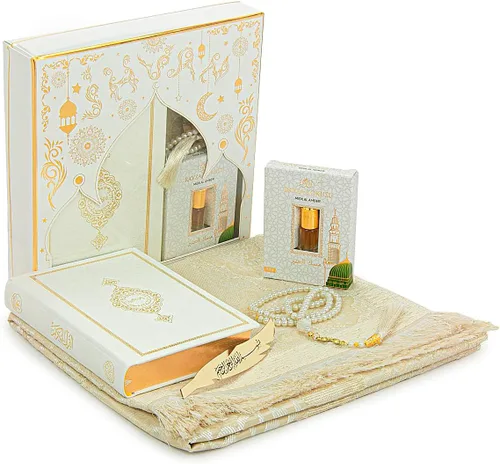 Vista 11 de ihvan online Juego de regalo de oración para hombres y mujeres, alfombra de oración musulmana, tapete de salah, cuentas Taasbih, Sagrado Corán