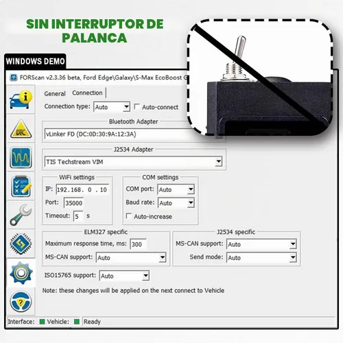 Vista 5 de Vgate vLinker FD Plus OBD2 Adaptador Bluetooth BLE Escáner para FORScan, Funciona con iPhone, Android y Windows