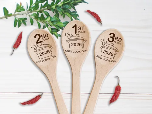 Vista 7 de Chili Cook Off Wooden Spoons Set Of 3 Chili Cook-Off Awards Champion Winner Event Prize Home Gifts Personalized Cook Off Trophy (3 Spoons)