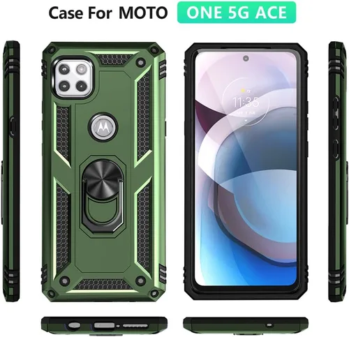 Vista 4 de Funda para teléfono Motorola One 5G Ace, Moto One 5G Ace con protector de pantalla HD, [grado militar de 16 pies probada en caídas], anillo Funda