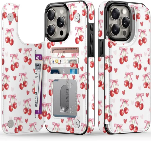 Vista 207 de FUNMIKO Funda tipo cartera para iPhone 15 con tarjetero + clip para efectivo, bloqueo RFID, protección contra caídas de grado militar y obras