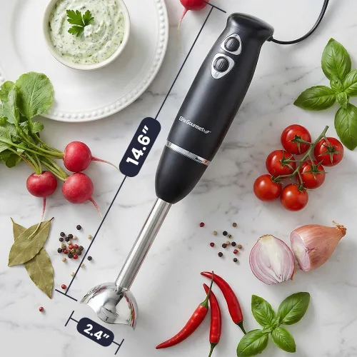 Vista 7 de Elite Gourmet - Batidora de mano de inmersión de 500 W, 2 velocidades Negro/ acero inoxidable