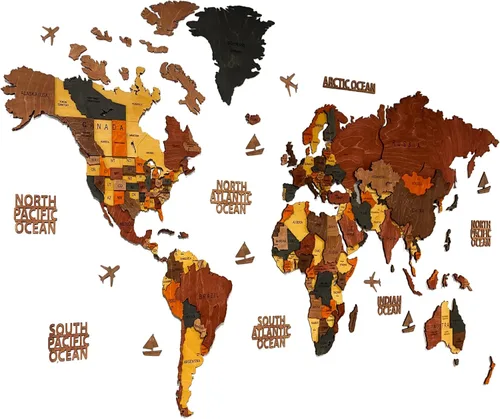 Vista 10 de Mapa del mundo, decoración artística para pared, mapa de madera, mapa del mundo de madera 3D, mapa grande para pared, mapa colorido de madera